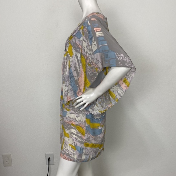 Twinkle by Wenlan Anthropologie Gray Multicolor 100% Silk V-Neck Dress Size 8 - Picture 3 of 8